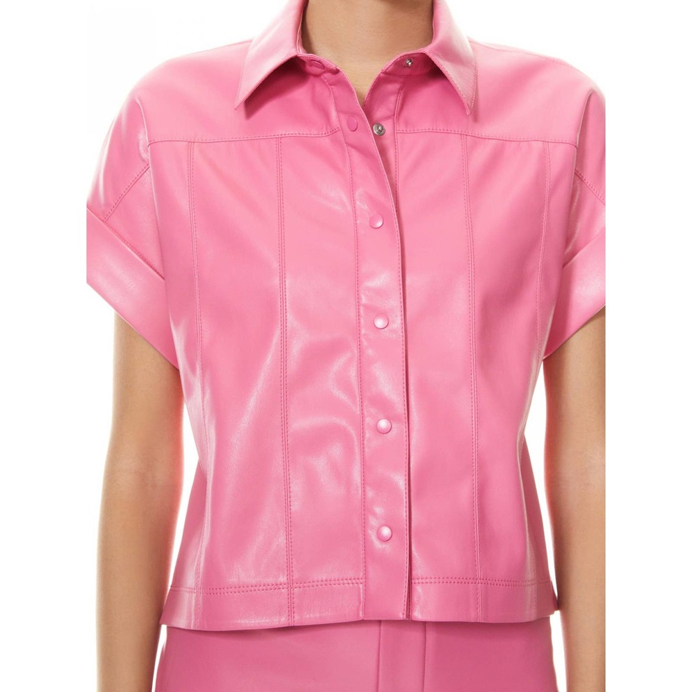 Alice and Olivia Hot Pink Edyth Vegan Leather Crop Top Size S - Picture 5 of 14